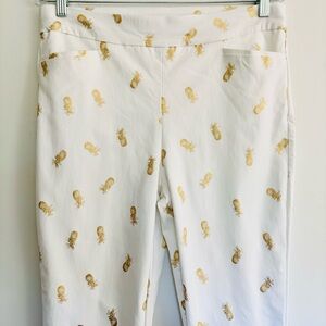 Chicos Brigette Gold Foil Pineapple Ankle Pants
